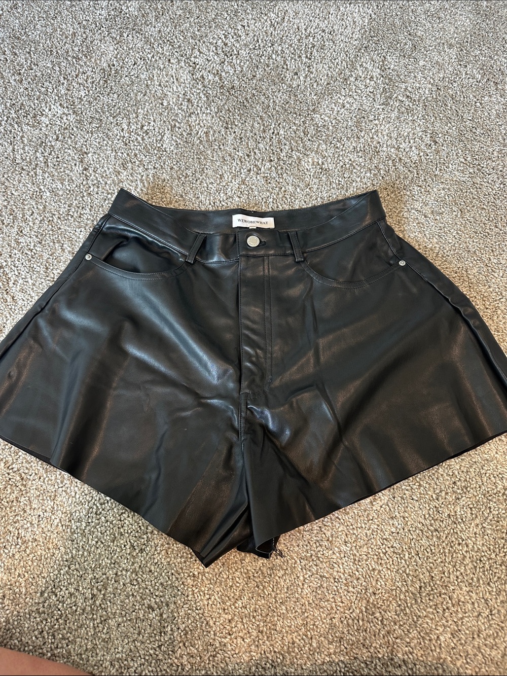 We Wore What - Black Faux Leather High-Waist Shorts with Belt Loops